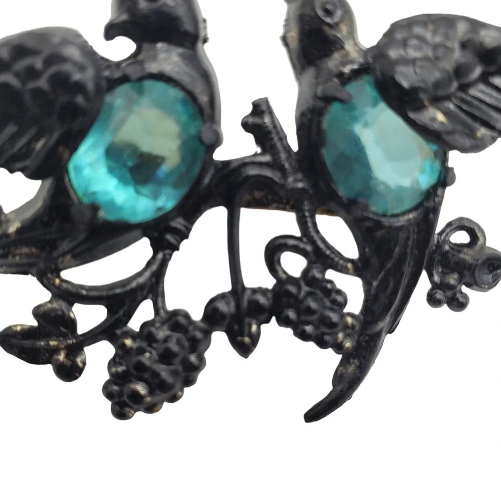 Vintage Bird Brooch Aqua Blue Acrylic Belly Early Plastic Pin 1940s Lovebirds